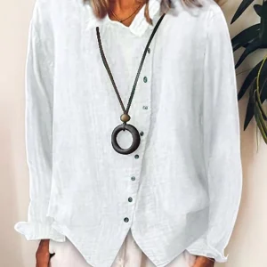 Chemise longue décontractée en coton et lin pour femmes - Édition Automne