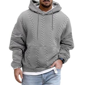 Pull à capuche en maille torsadée texturée pour hommes