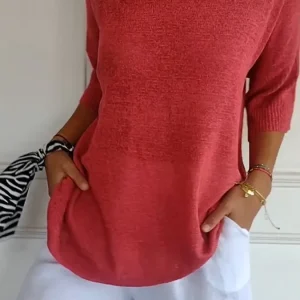 Top tricoté ample à col en V pour femmes - Spécial automne