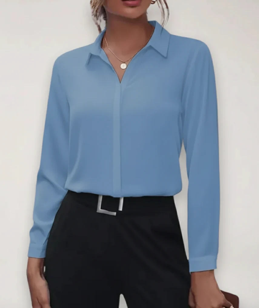 Chemisier tailleur pour femme avec patte de boutonnage, idéal pour les tenues de bureau. – Image 6