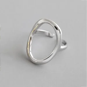Bague ajustable en argent 925 avec forme irrégulière de sphère