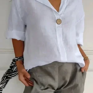 Anamae - Chemise à col en V et manches moyennes pour l'automne