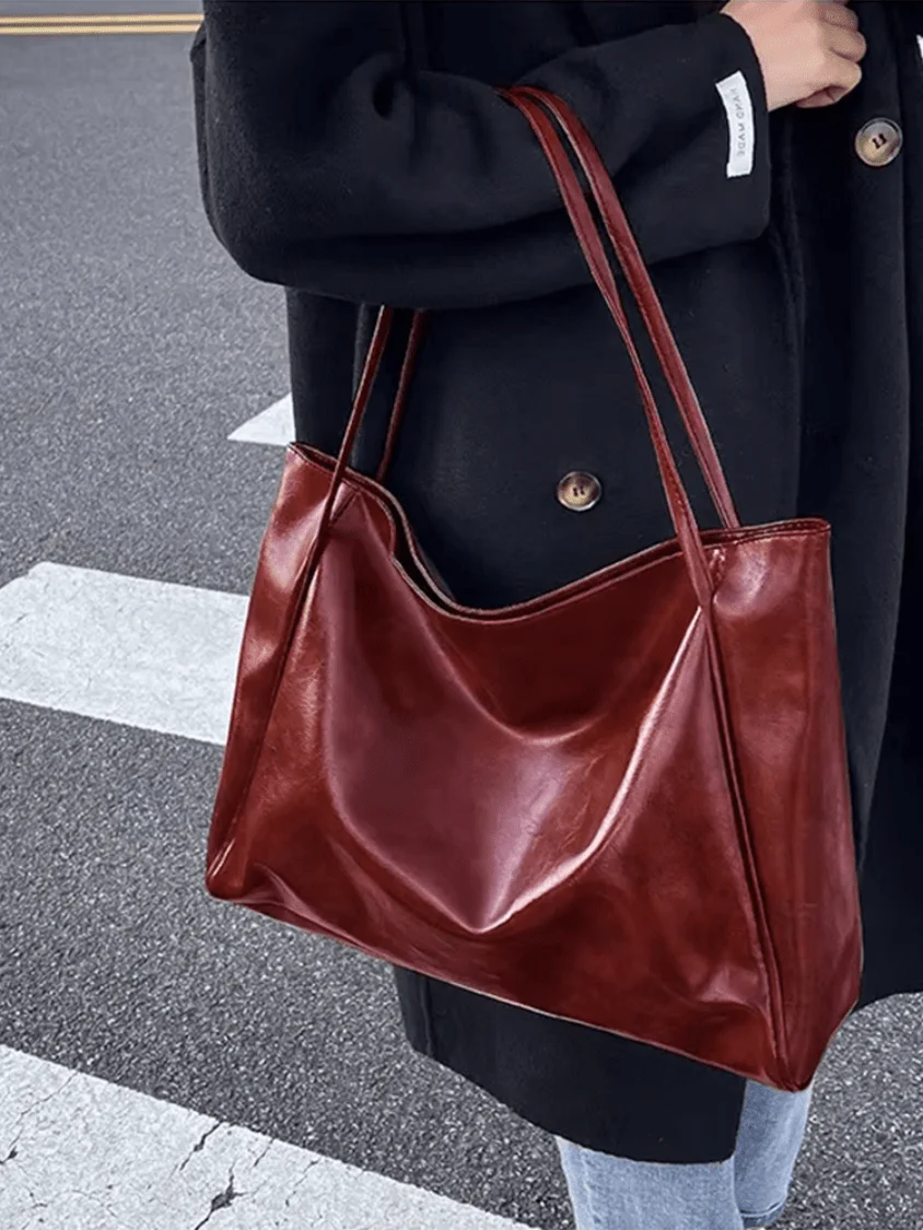 Maxia | Grand sac bandoulière en cuir pour femme | Sac à main | Cabas Bordeaux Rouge – Image 3