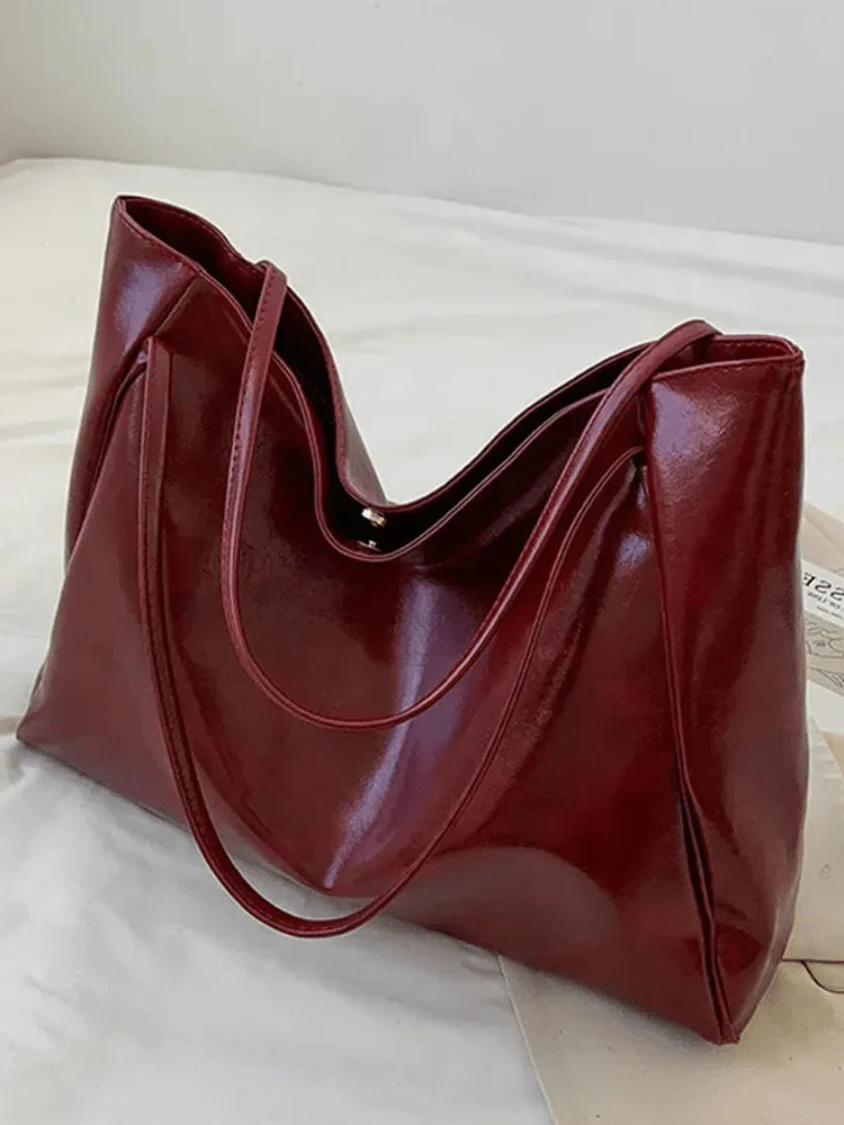 Maxia | Grand sac bandoulière en cuir pour femme | Sac à main | Cabas Bordeaux Rouge – Image 4
