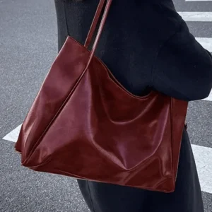Maxia | Grand sac bandoulière en cuir pour femme | Sac à main | Cabas Bordeaux Rouge
