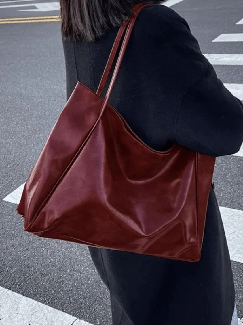 Maxia | Grand sac bandoulière en cuir pour femme | Sac à main | Cabas Bordeaux Rouge – Image 2