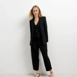 Pantalon court plissé taille basse noir beige