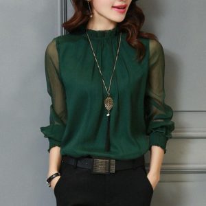 Chemise à volants et manches transparentes automnale