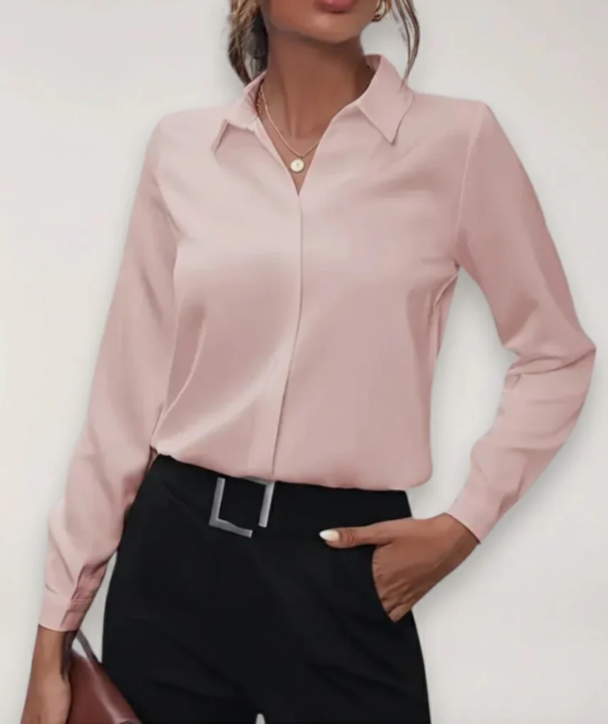 Chemisier tailleur pour femme avec patte de boutonnage, idéal pour les tenues de bureau. – Image 7