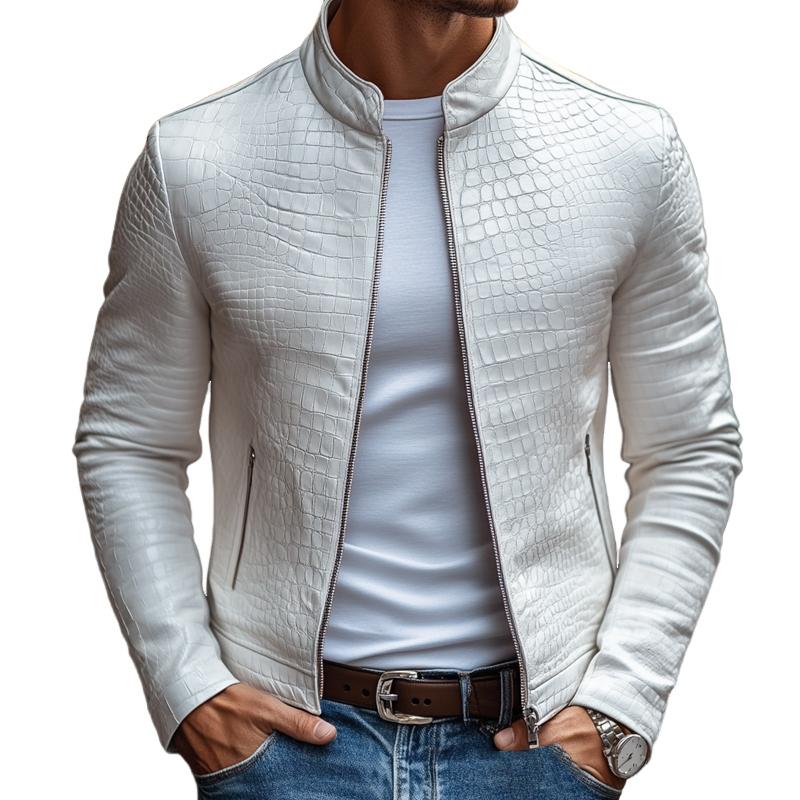 Kairos | Veste en cuir pour homme avec motif en pierre, coupe cintrée et doublure chaude pour l'automne – Image 2