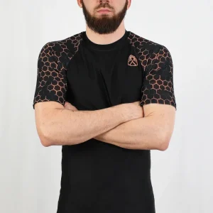 Rashguard manches courtes - Alvéole Noir et orange - Solar