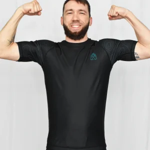 Rashguard manches courtes - Vert, turquoise et noir topographique