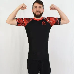 Rashguard manches courtes - "Magma" rouge et noir - Solar
