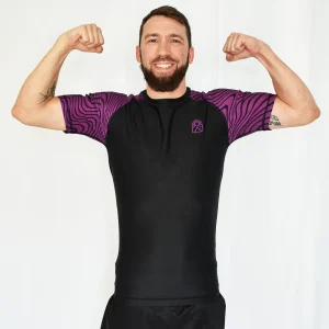 Rashguard manches courtes - Mauve motifs de vagues