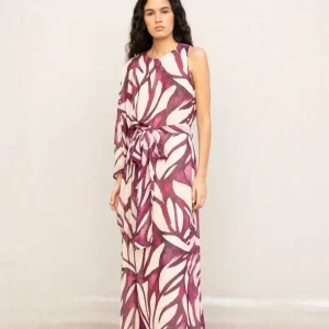 Robe asymétrique imprimée bordeaux