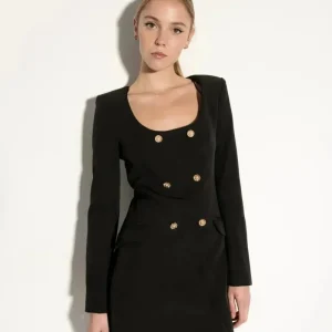 Robe Blazer Noire À Boutons Dorés - Élégance Chic Pour Soirées Et Réunions