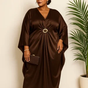 Robe caftan satin grande taille – Tenue de soirée élégante fluide femme