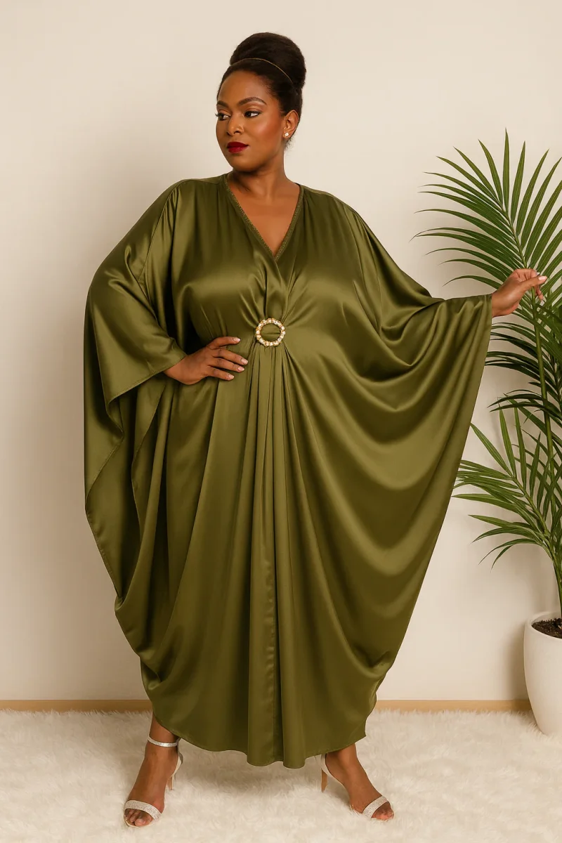 Robe caftan satin grande taille – Tenue de soirée élégante fluide femme – Image 8