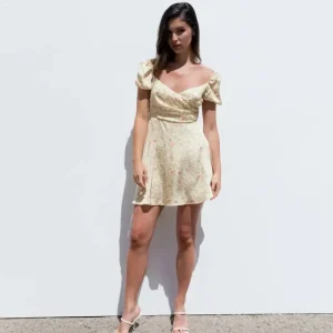 Mini Robe Florale Jaune Pâle