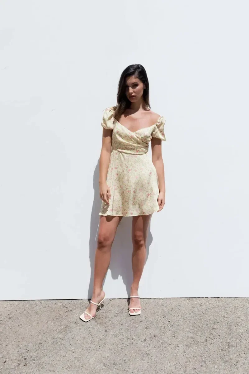 Mini Robe Florale Jaune Pâle