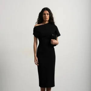 Robe Asymétrique Mi Longue Noire