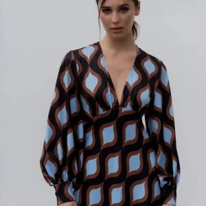 Robe midi noire à motif géométrique