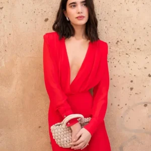 Robe Mousseline Rouge Midi