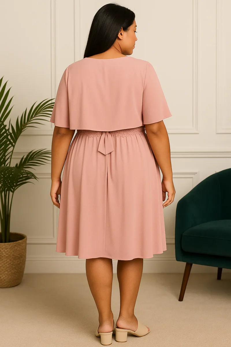 🌸 Robe de cérémonie rose poudré avec dentelle – Coupe fluide et manches papillon – Image 5