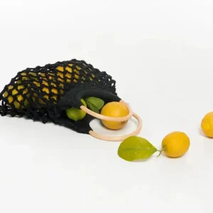 Sac à main macramé noir et poignées en bois