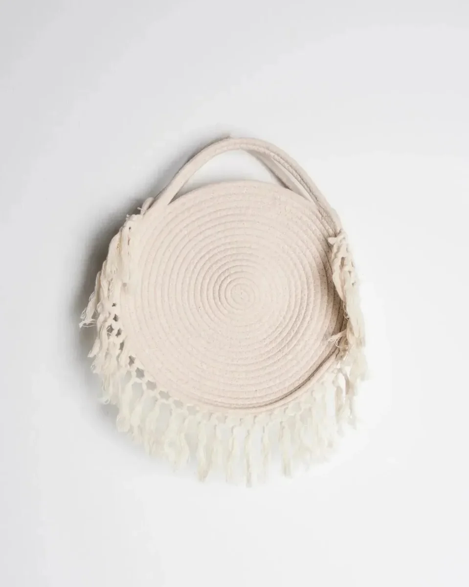 Sac panier rond macramé franges – Image 3