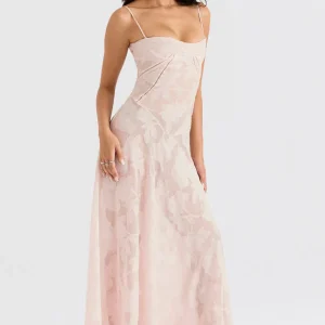 Robe longue Kira pour femme – Élégante robe en dentelle noire ornée de fleurs et à la coupe flatteuse