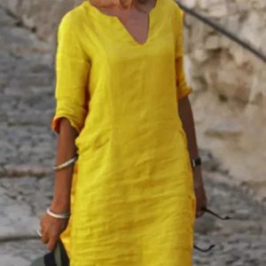 FrenchIngrid - Robe tunique automnale col V en lin