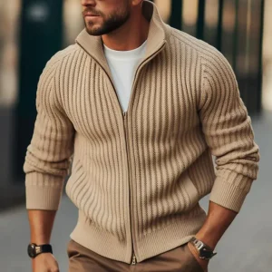 Cardigan classique en tricot thermique à fermeture éclair pour hommes