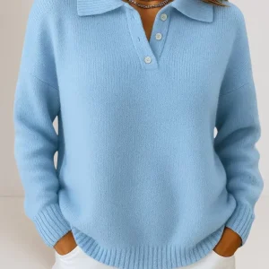 Pull décontracté boutonné pour femme – Haut à la coupe ample et au col classique, idéal au quotidien