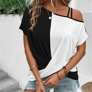 T-shirt Asymétrique Bicolore Femme - Confort et style automnal en un