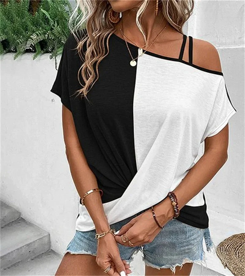 T-shirt Asymétrique Bicolore Femme - Confort et style automnal en un – Image 2