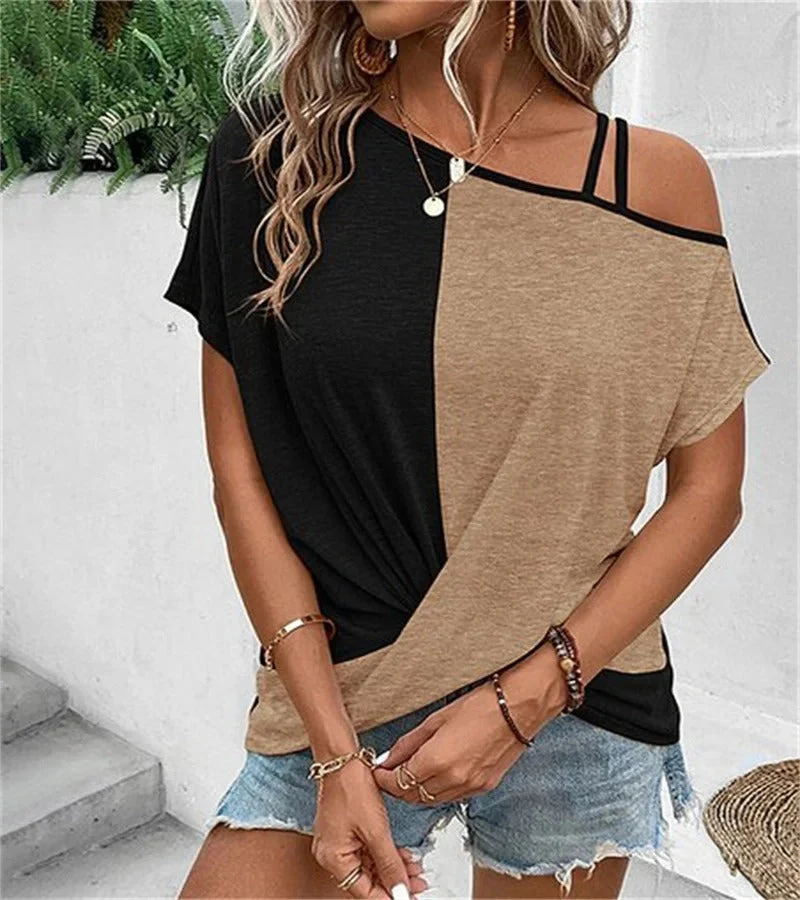 T-shirt Asymétrique Bicolore Femme - Confort et style automnal en un – Image 3