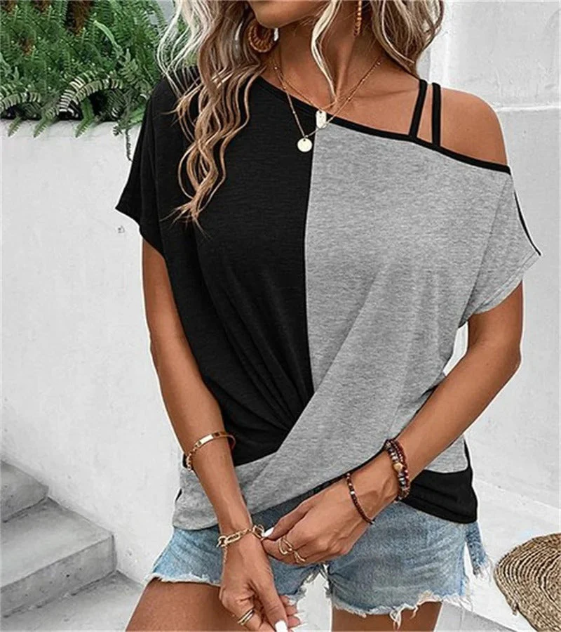 T-shirt Asymétrique Bicolore Femme - Confort et style automnal en un – Image 4