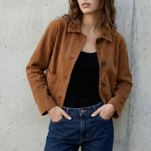 Veste Courte En Daim Marron