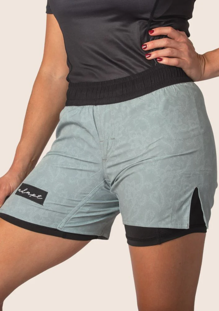 Unisex Dual‑Layer Combination Shorts – Sage Paisley