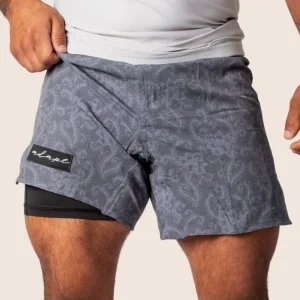 Unisex Dual‑Layer Combination Shorts – Dark Grey Paisley