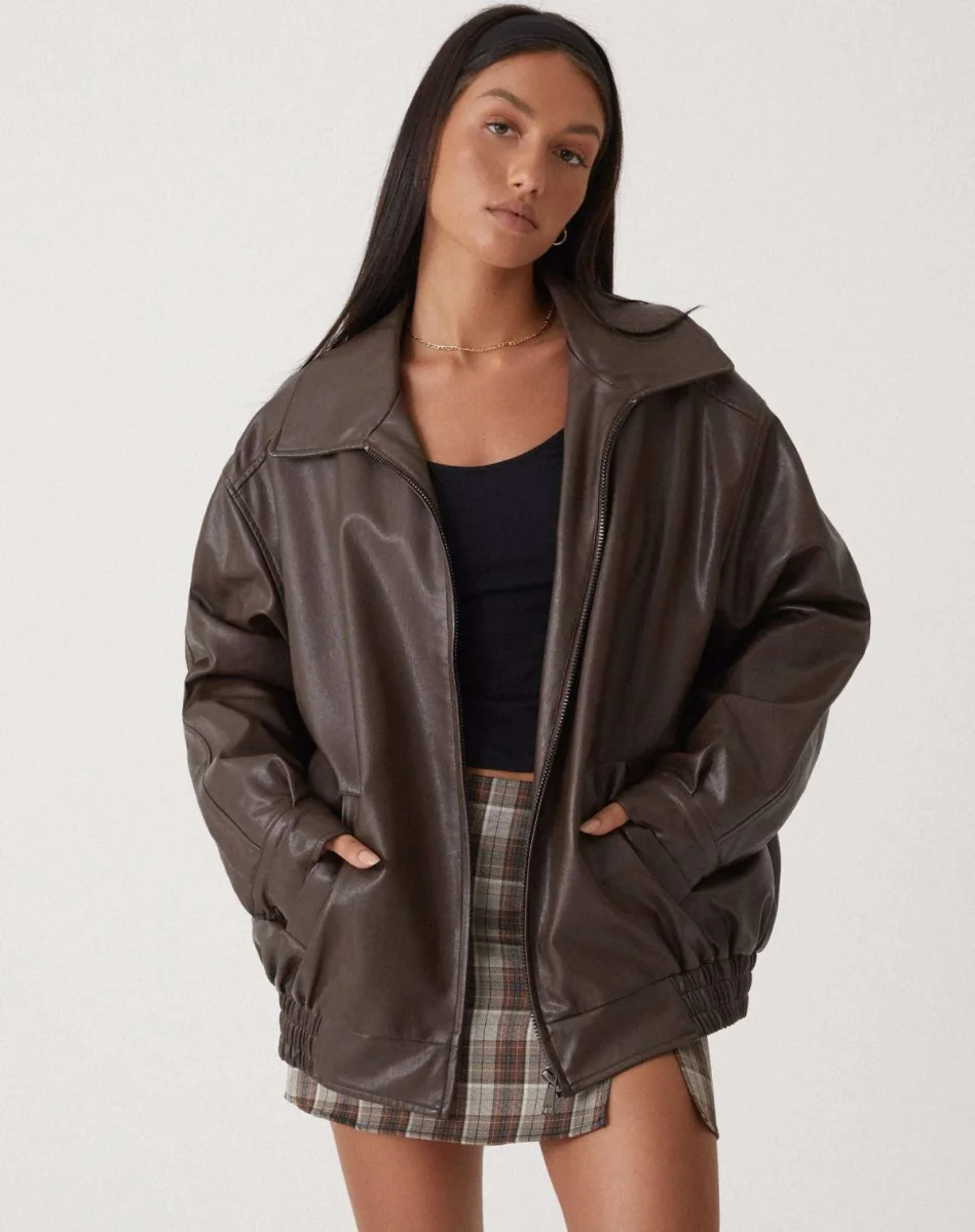 Veste en cuir oversize pour femme – Style décontracté Sophia – Image 2